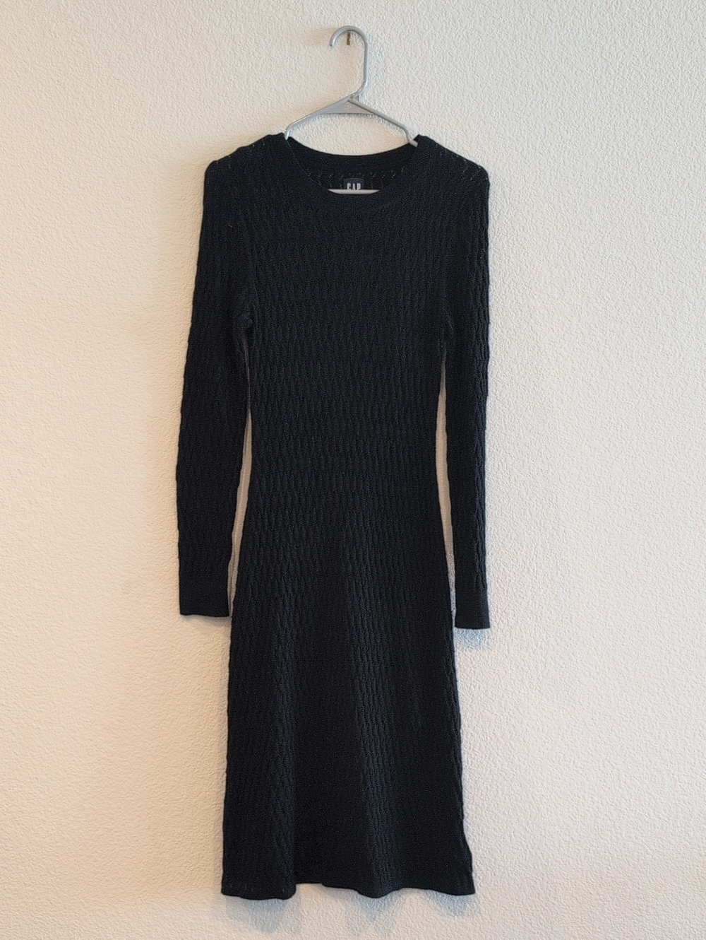 GAP Black Long-Sleeve Knit Midi Dress